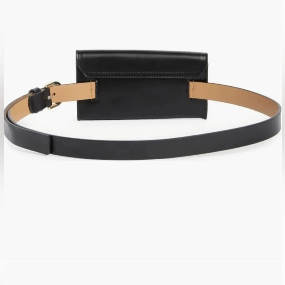 Kate Spade Adjustable Belt Bag Black Genuine Leather Bow Front Size S/M NEW